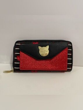 Betsey Johnson Red Glitter Wallet Clutch Emo Punk Scene Girl Hearts Goth Sparkle